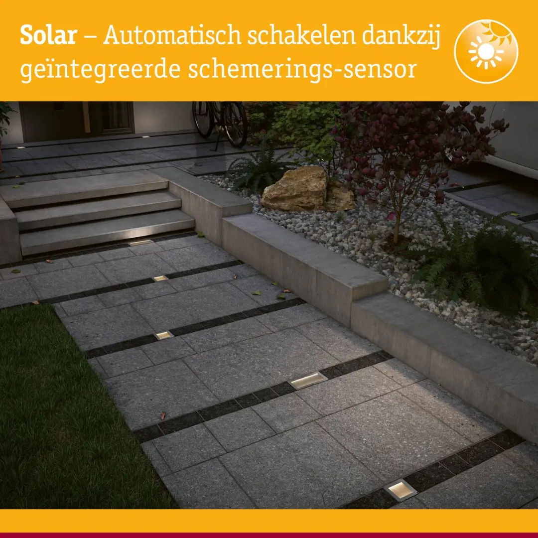Paulmann Sorea Solar LED Grondinbouwlamp 100x100mm - 3000K - Staal geborsteld - afbeelding 6 van 6