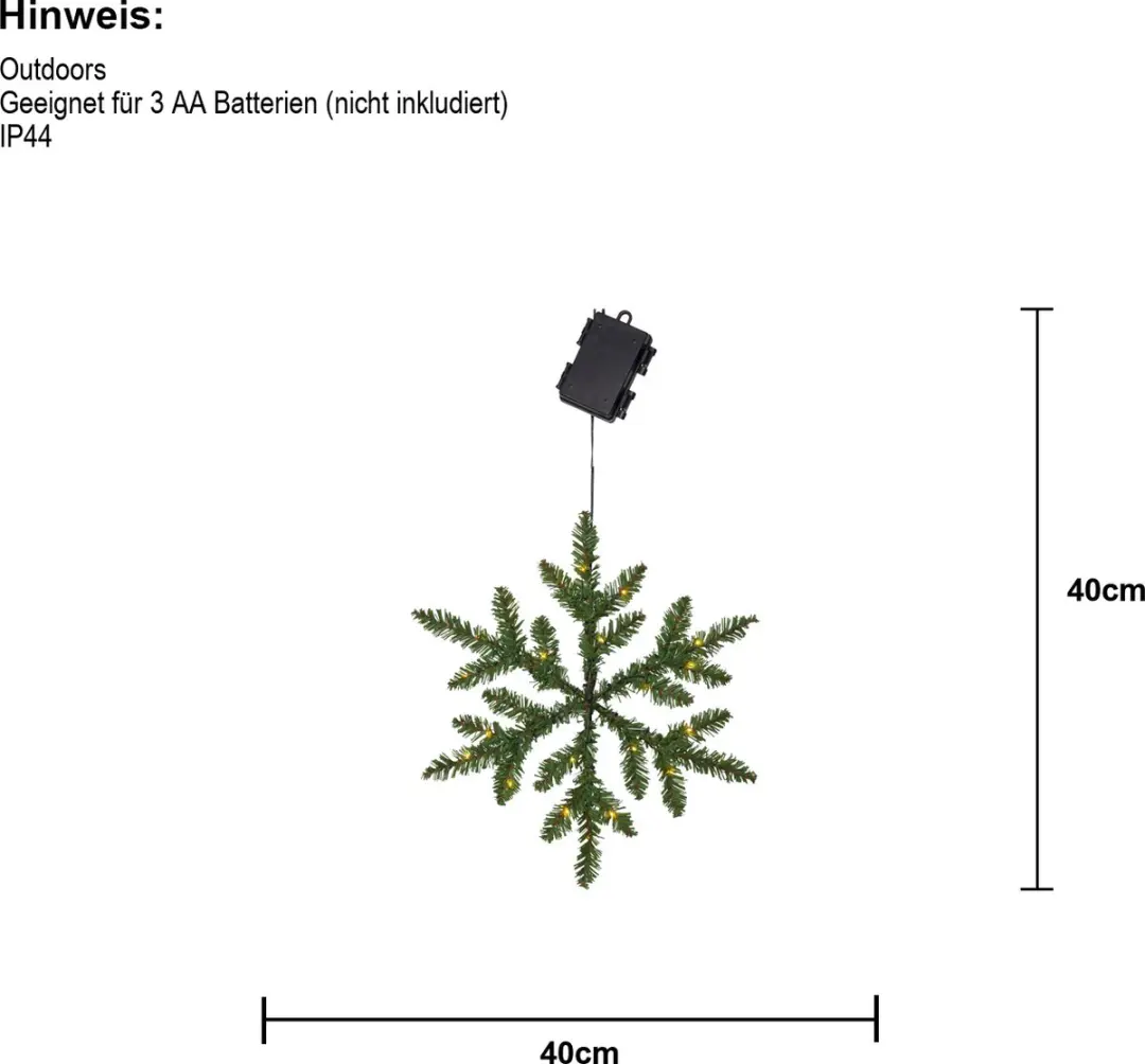 Star Trading LED Sneeuwvlok 'Snowflake' - 24 Warmwitte LED's - Groen - Ø40cm