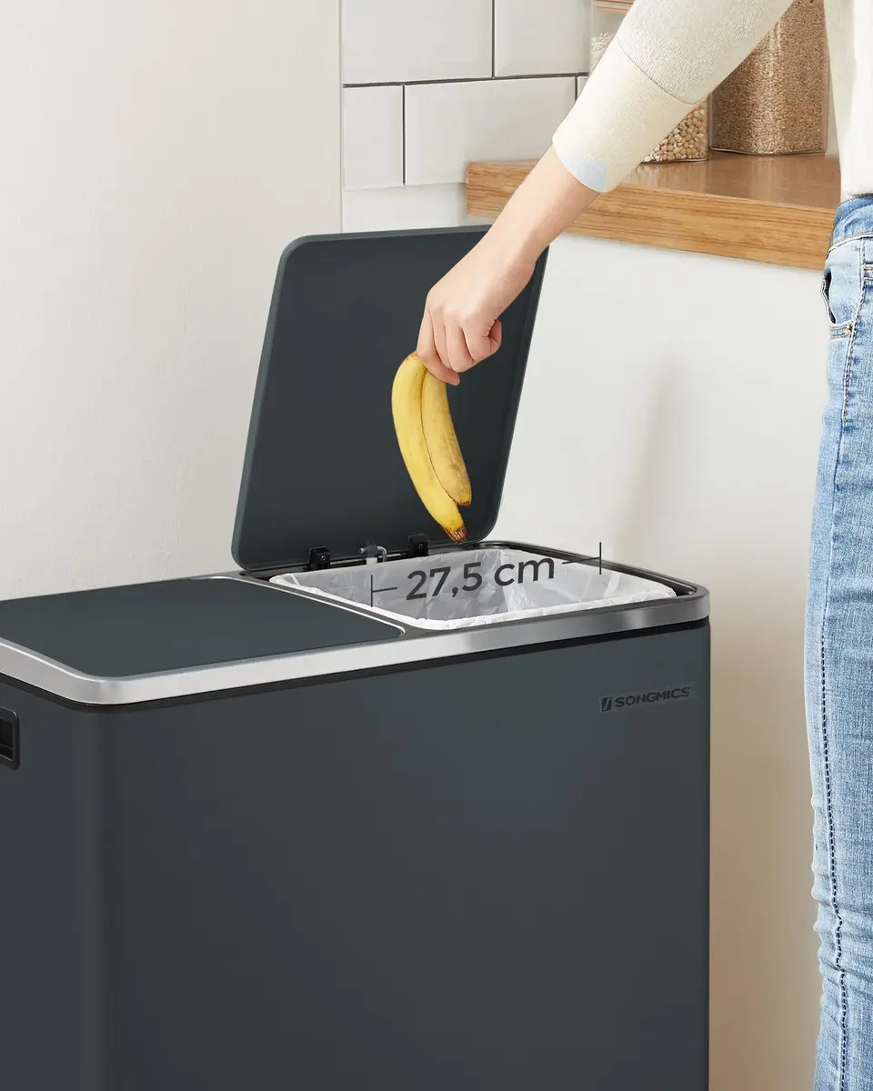 Songmics LTB048GT01 Keukenprullenbak 48L - 2 Vakken - Eikenbruin/Zwart