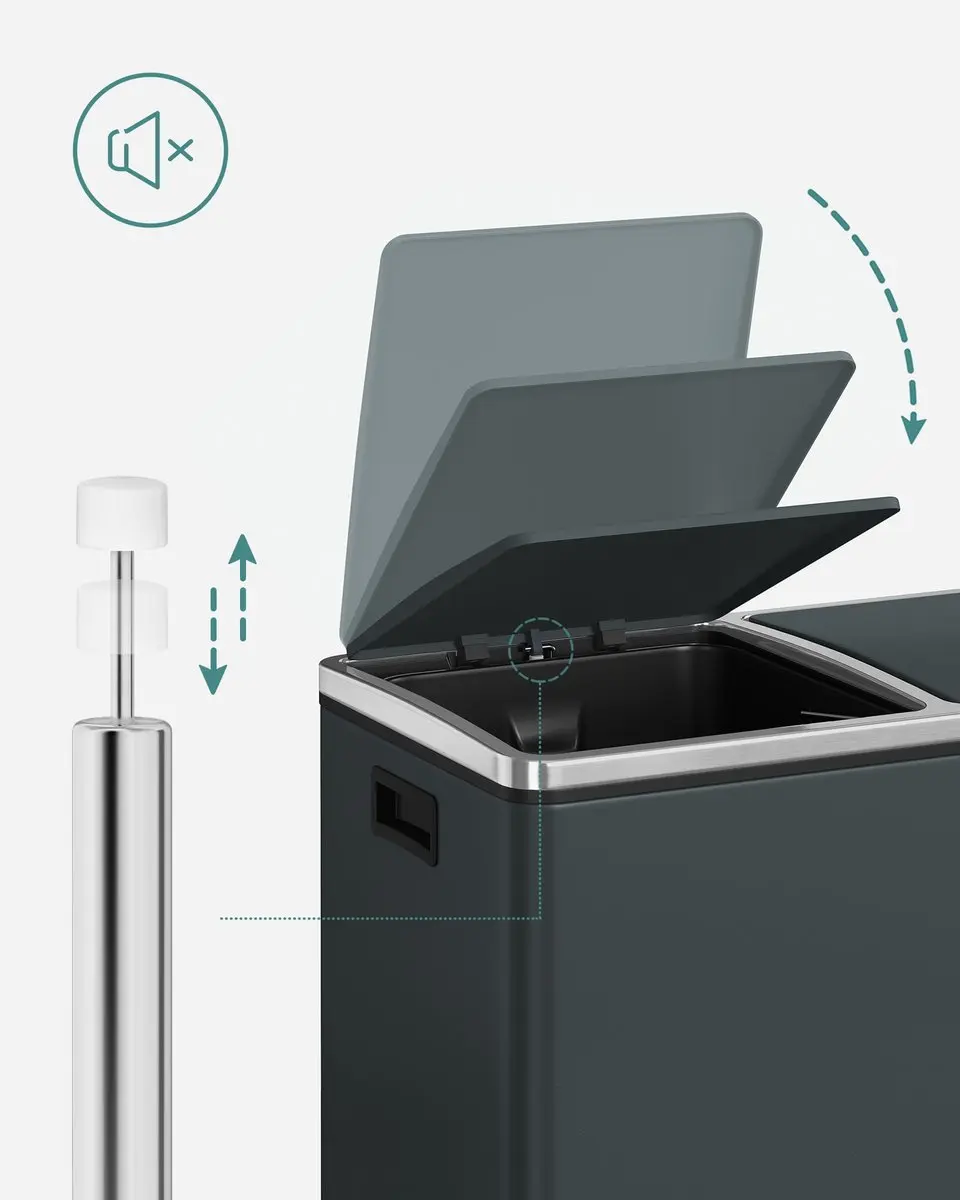 Songmics LTB048GT01 Keukenprullenbak 48L - 2 Vakken - Eikenbruin/Zwart - afbeelding 6 van 6