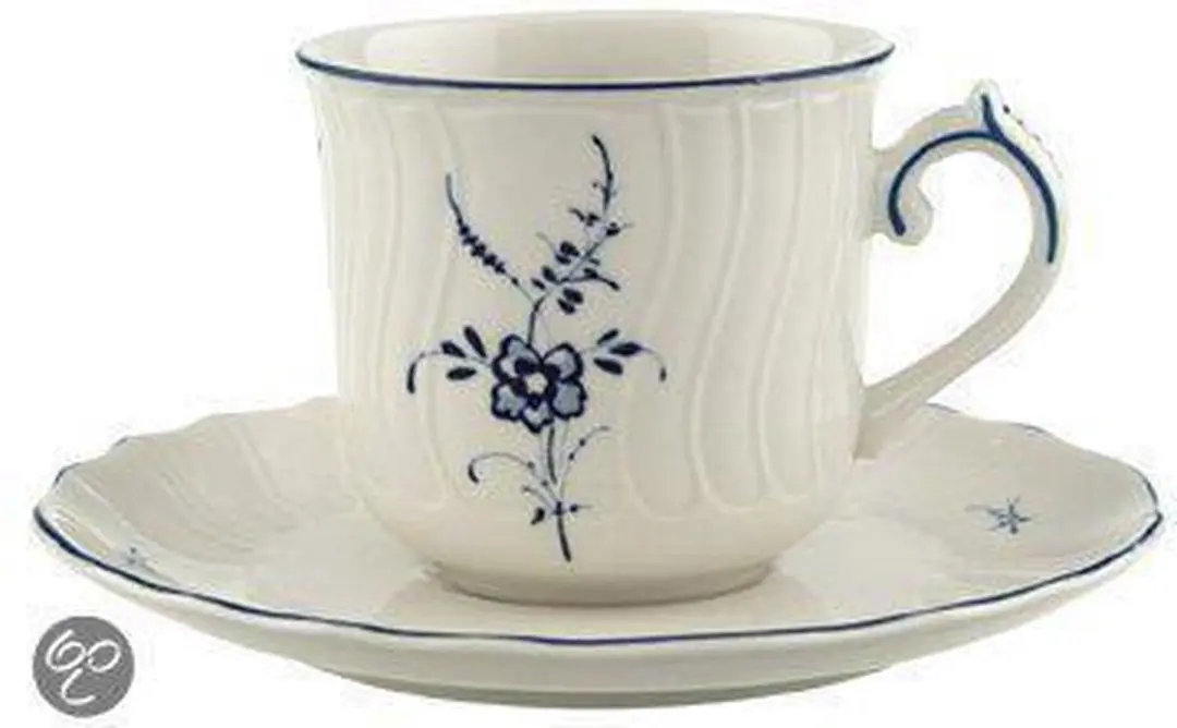 Villeroy & Boch Vieux Luxembourg Koffiekop & Schotel 120ml - wit-blauw - afbeelding 6 van 6