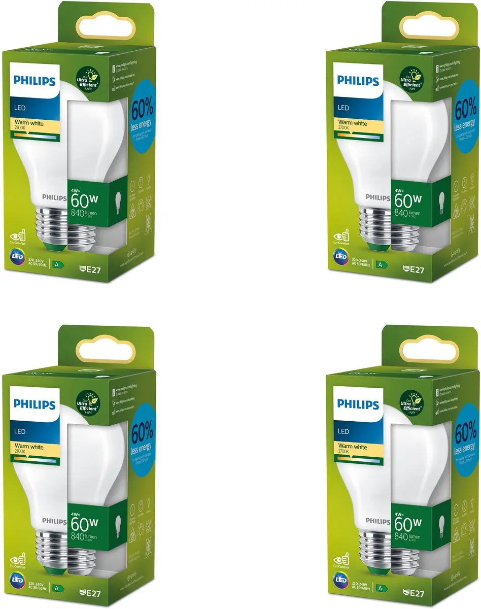 Philips LED E27 Ultra Efficient Mat 4W Warmwit