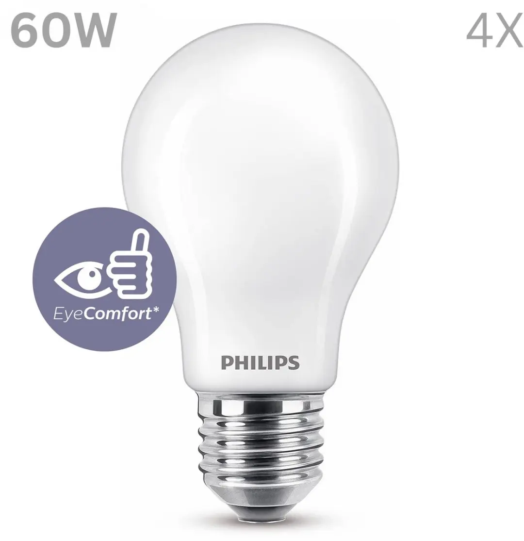 Philips LED E27 Ultra Efficient Mat 4W Warmwit - 4 Stuks