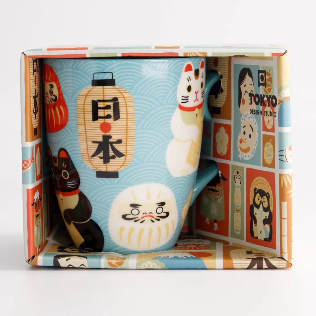 Tokyo Design Studio Kawaii Japan Mok 380ml - Giftbox - Lichtblauw/Wit