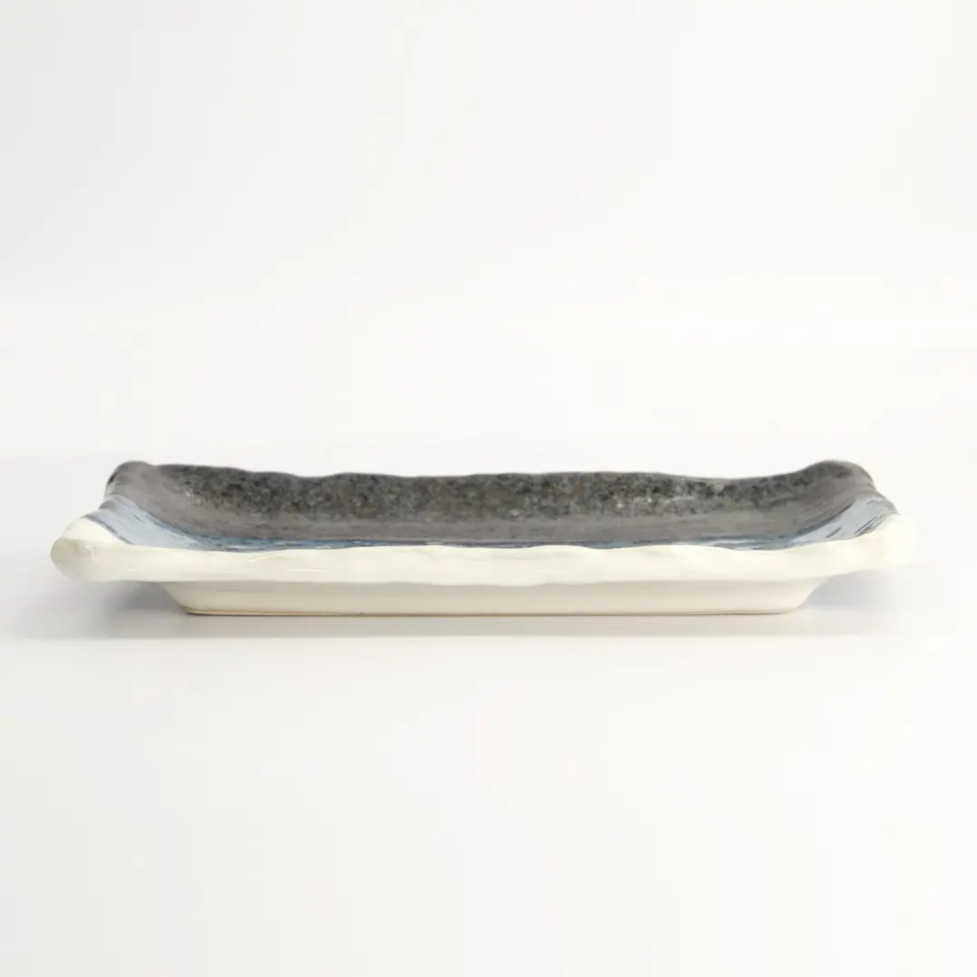 Tokyo Design Studio Mino Craft Bord - Rechthoekig 22,2x13,3x2,5cm - Zwart/Blauw/Wit