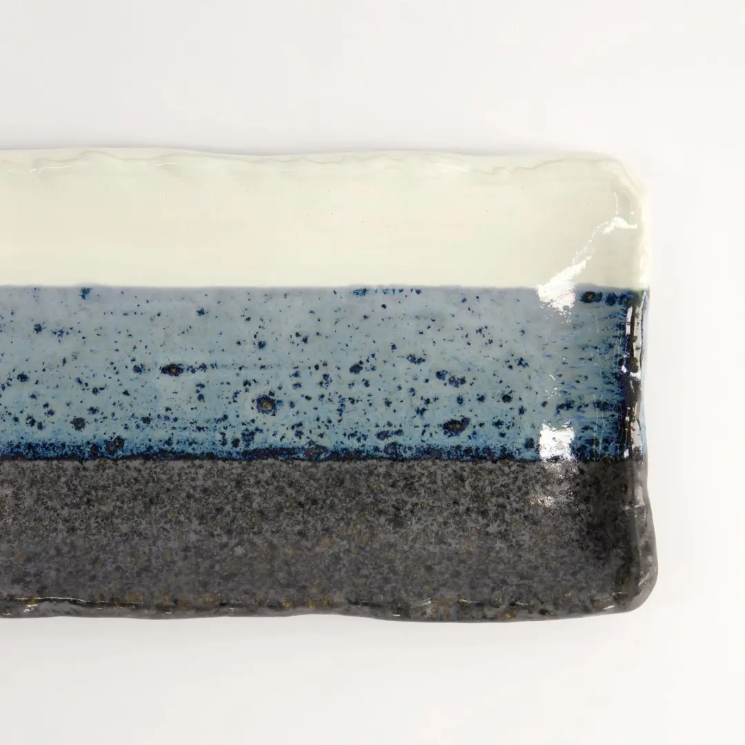 Tokyo Design Studio Mino Craft Bord - Rechthoekig 22,2x13,3x2,5cm - Zwart/Blauw/Wit