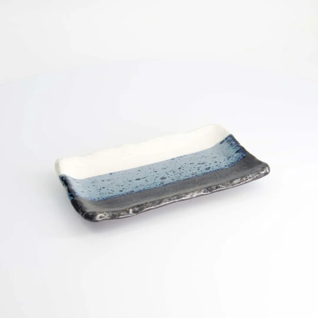 Tokyo Design Studio Mino Craft Bord - Rechthoekig 22,2x13,3x2,5cm - Zwart/Blauw/Wit