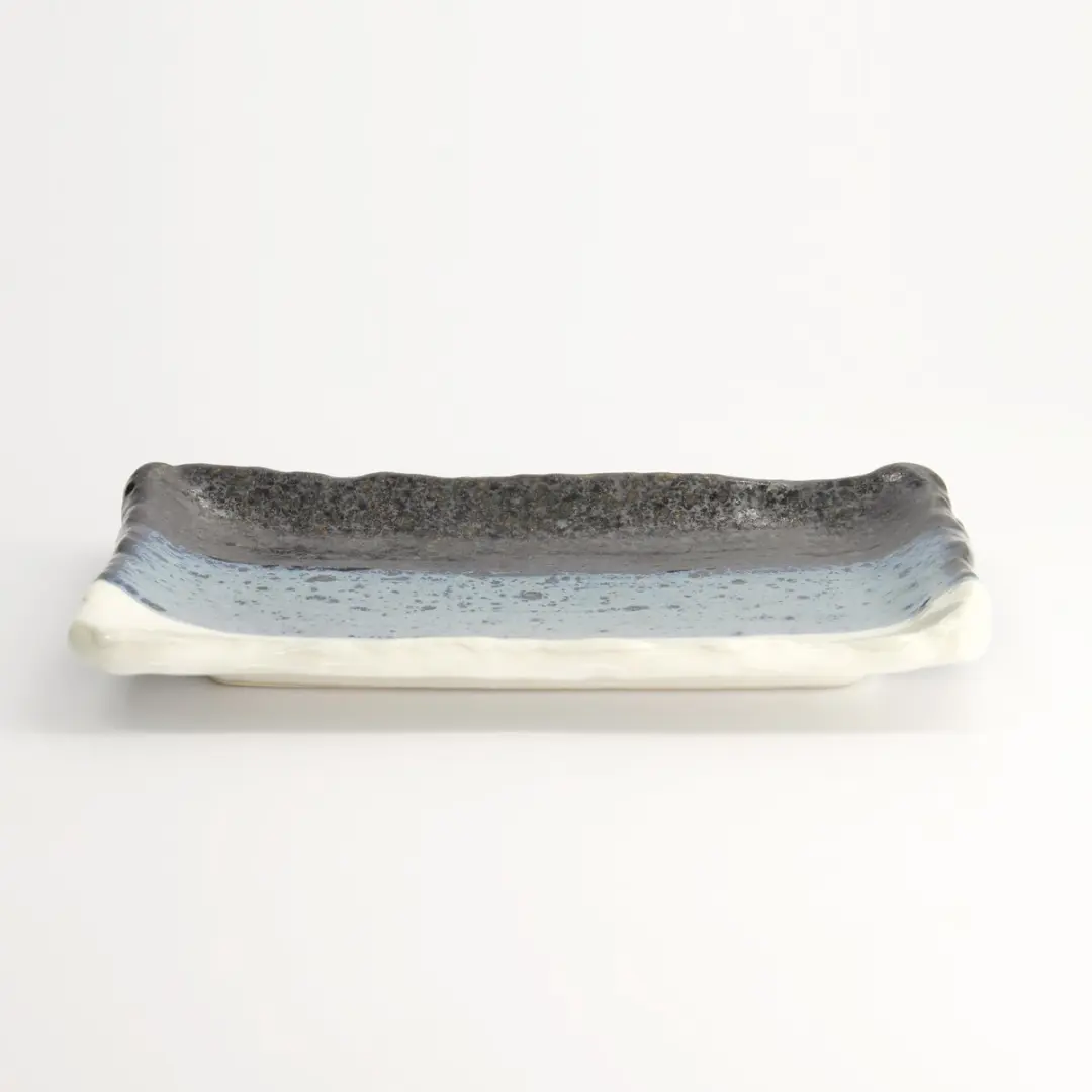 Tokyo Design Studio Mino Craft Bord - Rechthoekig 22,2x13,3x2,5cm - Zwart/Blauw/Wit