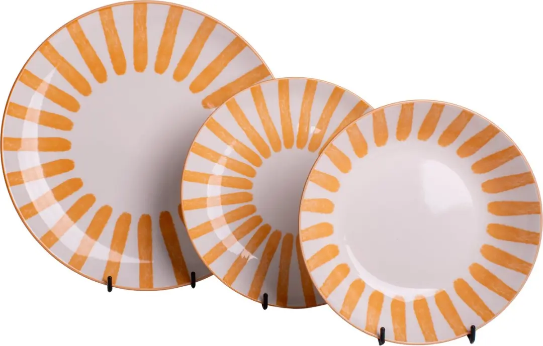 Cosy&Trendy Valencia Serviesset 24-delig - Wit met oranje streep