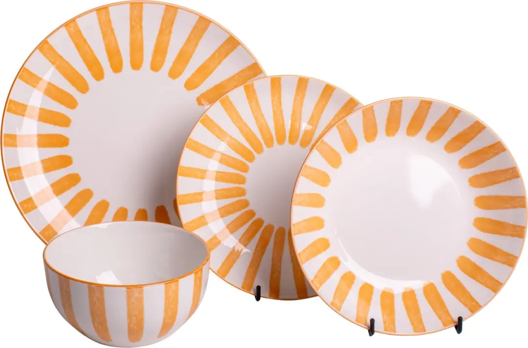 Cosy&Trendy Valencia Serviesset 24-delig - Wit met oranje streep