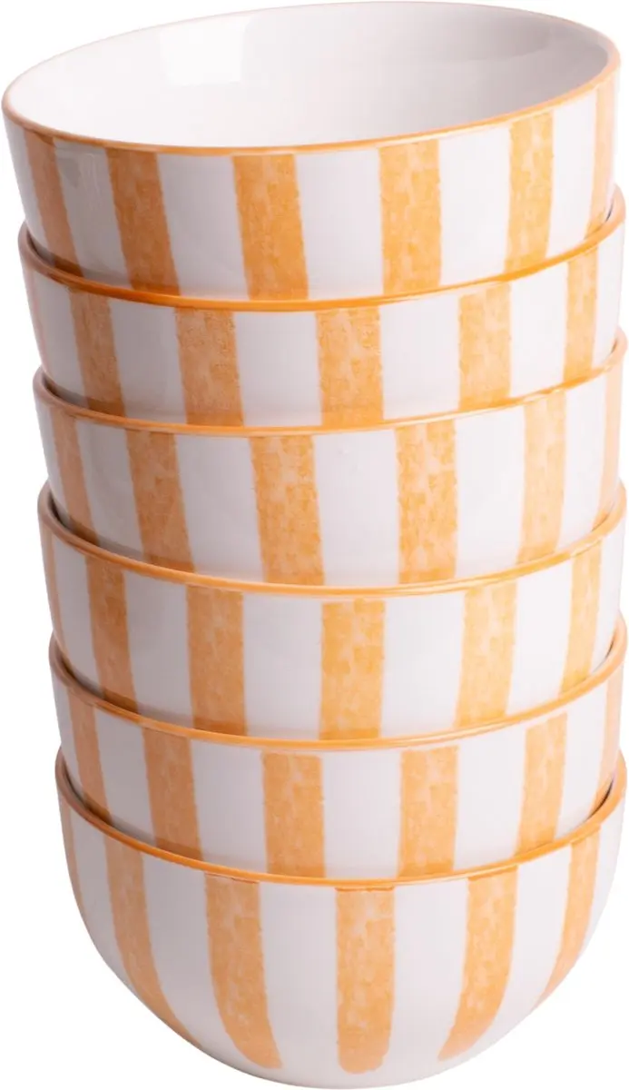 Cosy&Trendy Valencia Serviesset 24-delig - Wit met oranje streep