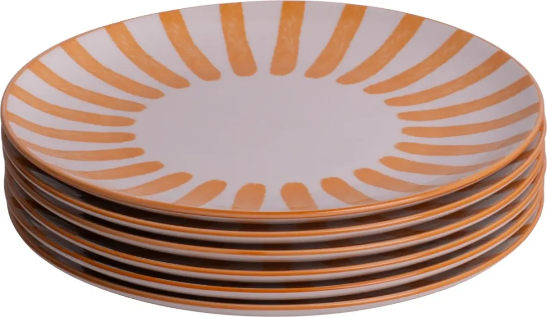 Cosy&Trendy Valencia Serviesset 24-delig - Wit met oranje streep
