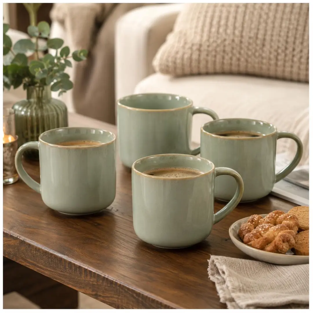 Excellent Houseware Morning Dew Mokken - 4 Stuks 330ml Lichtgroen