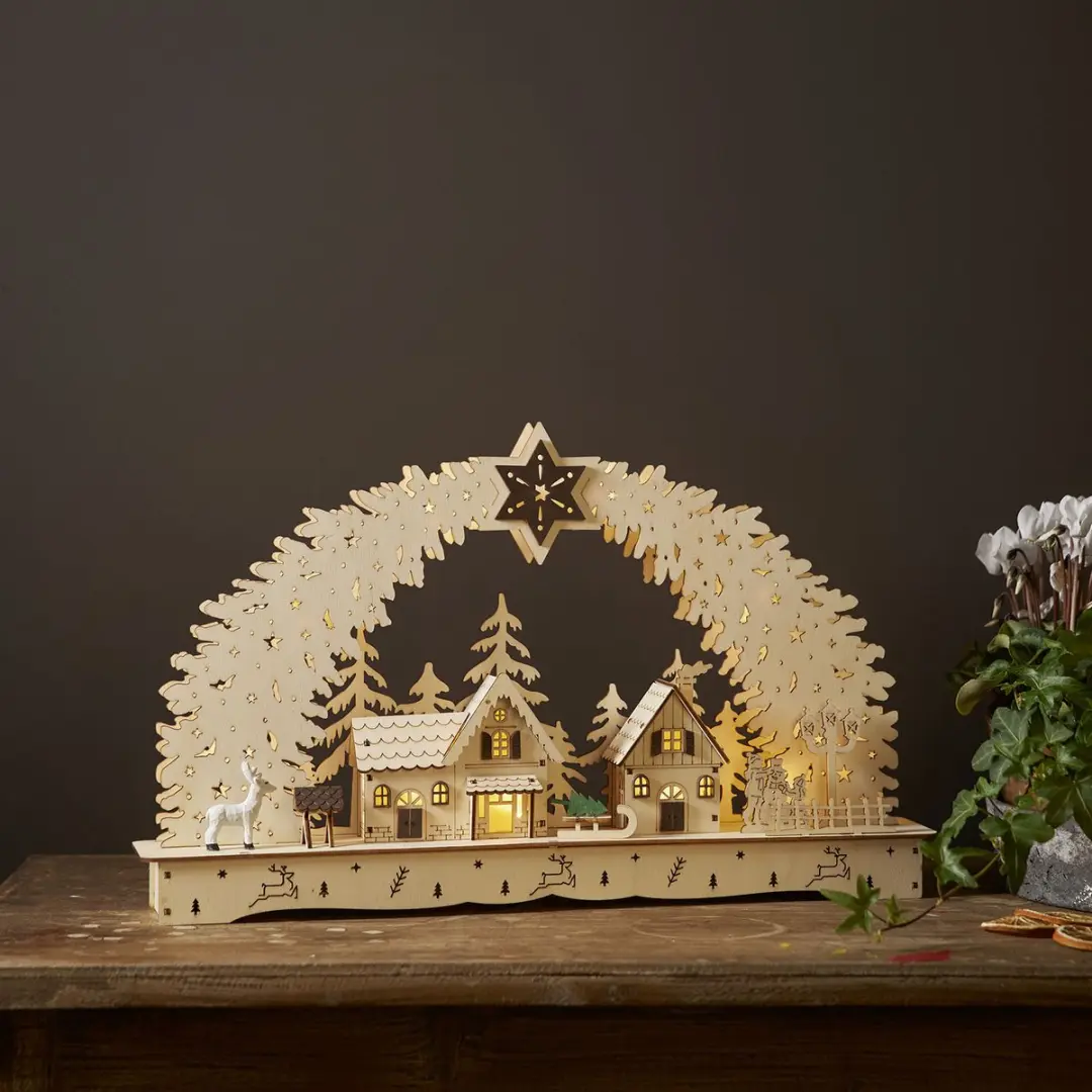 Star Trading LED Kaarsenboog Bamberg Hout Kerstdorp 45cm - Warm Wit