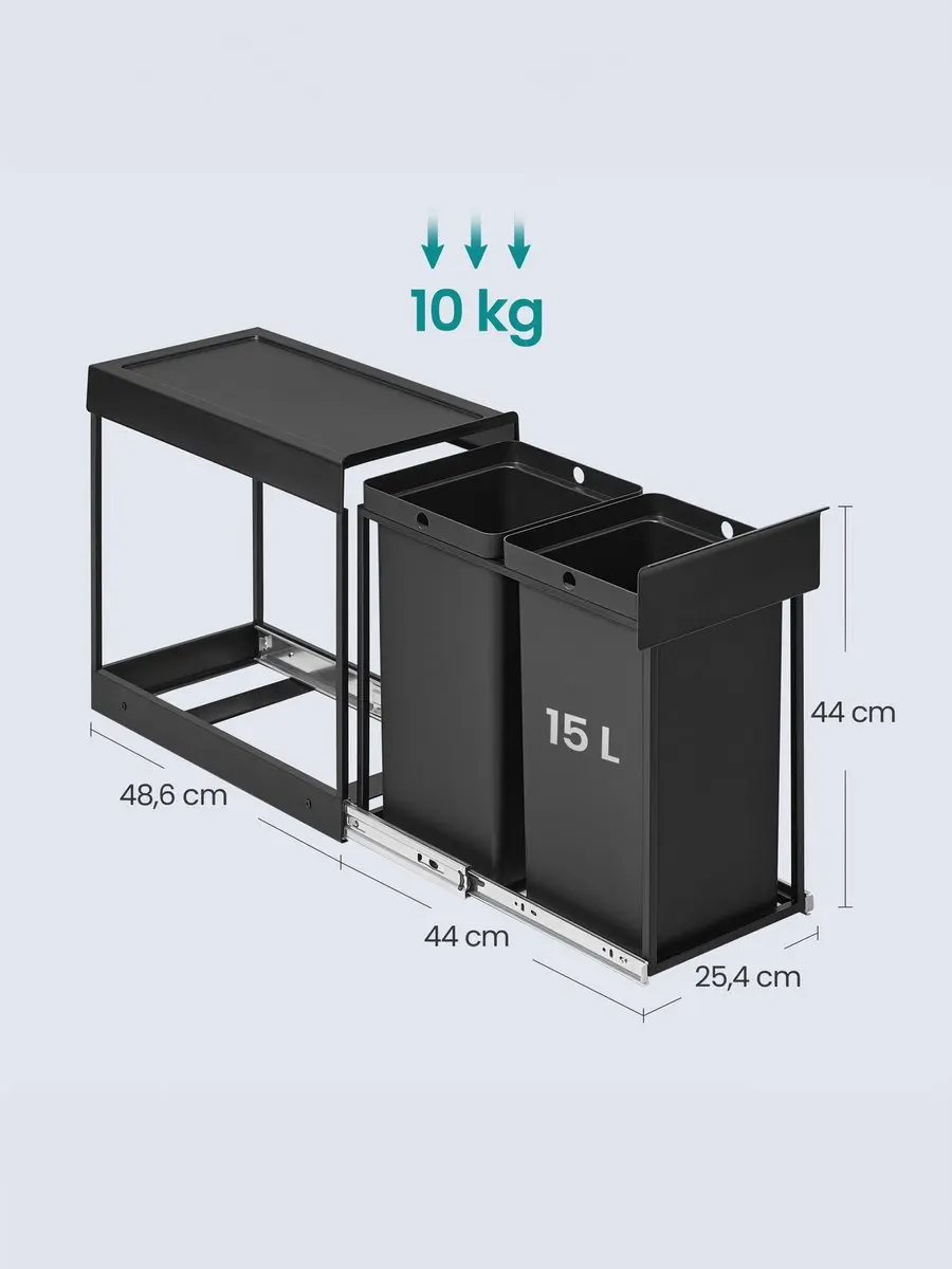 Songmics LTB950B01 Afvalscheidingssysteem 2x30L - Zwart