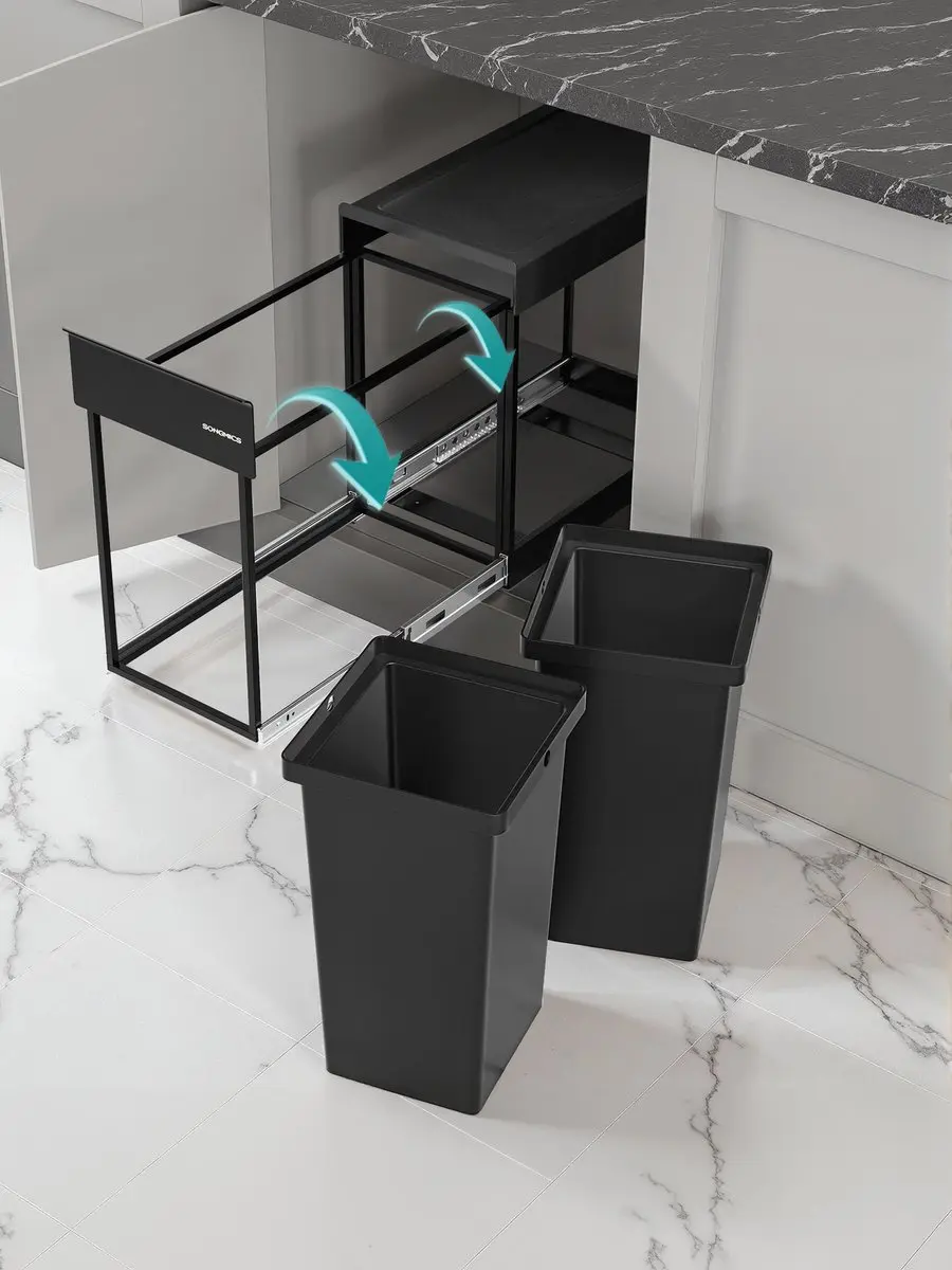 Songmics LTB950B01 Afvalscheidingssysteem 2x30L - Zwart - afbeelding 6 van 6