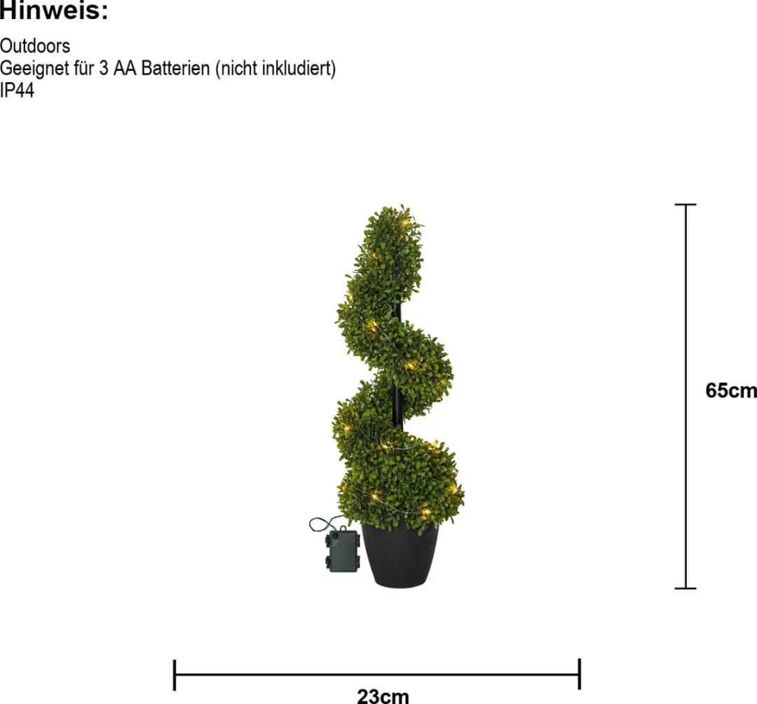 Star Trading LED Buxus Buxbom Spiraal 65cm - 20 Warmwitte LED's - Buiten