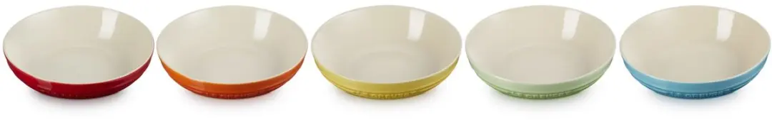 Le Creuset Diepe Bordenset 5-delig - 20cm - Kersenrood/Oranjerood/Caribbean Blue/Dijon/Kiwi