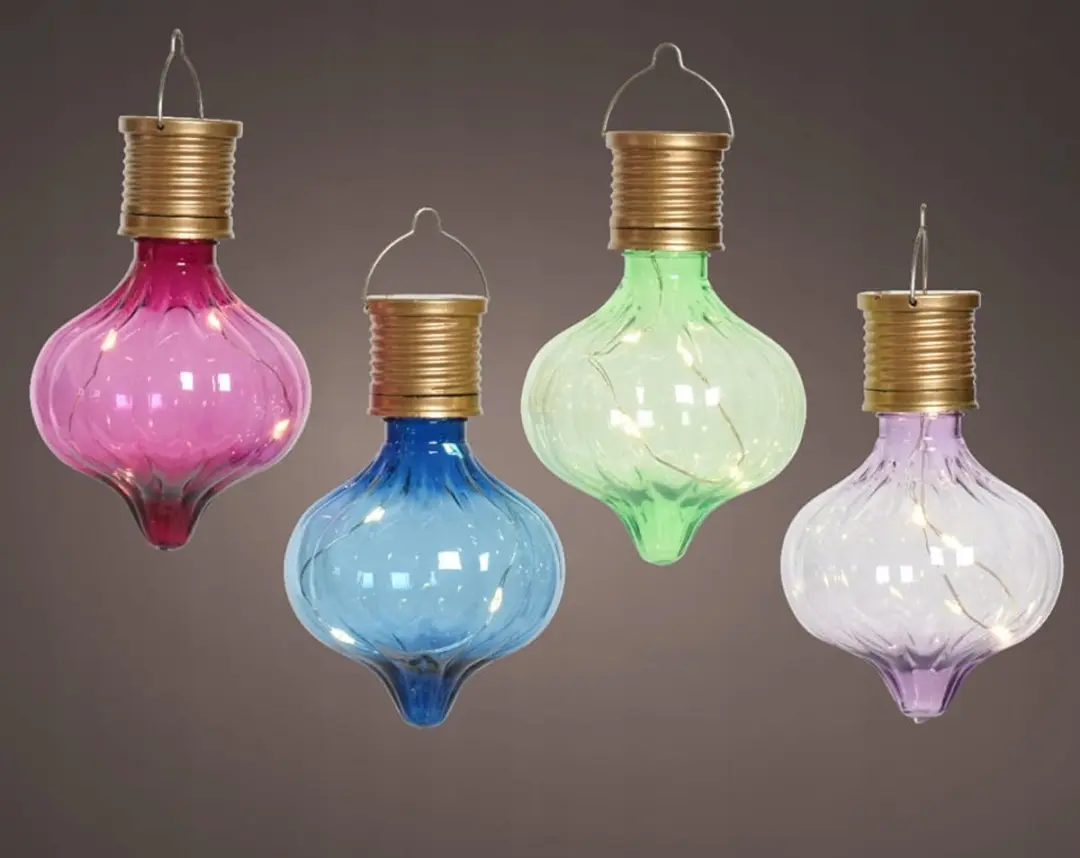 Kaemingk Solar Hanglamp 7,7x11,7cm - 4 Lichtpunten - Roze/Lila/Donkerblauw/ Groen