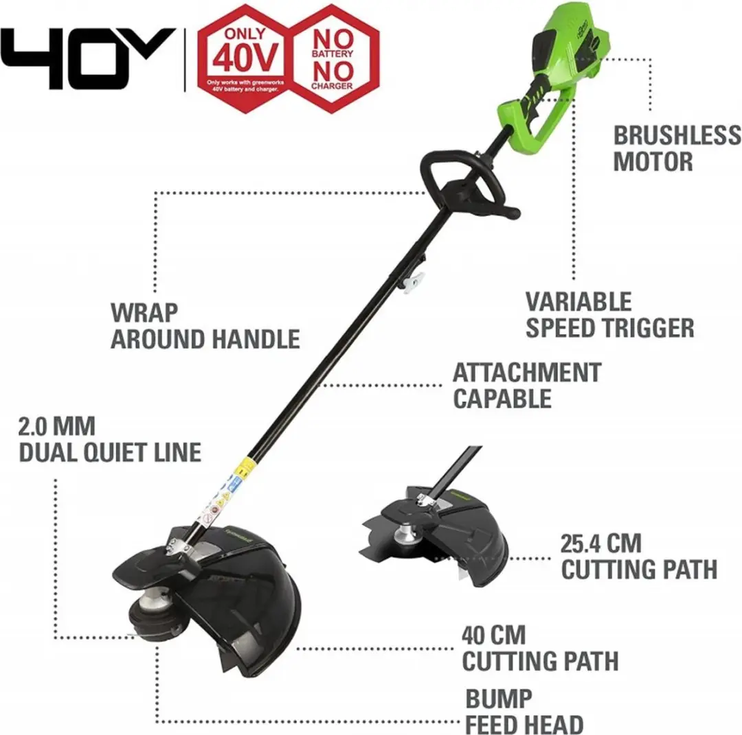 Greenworks GD40BCK2X Accu Trimmer & Bosmaaier - 2x Accu & Lader