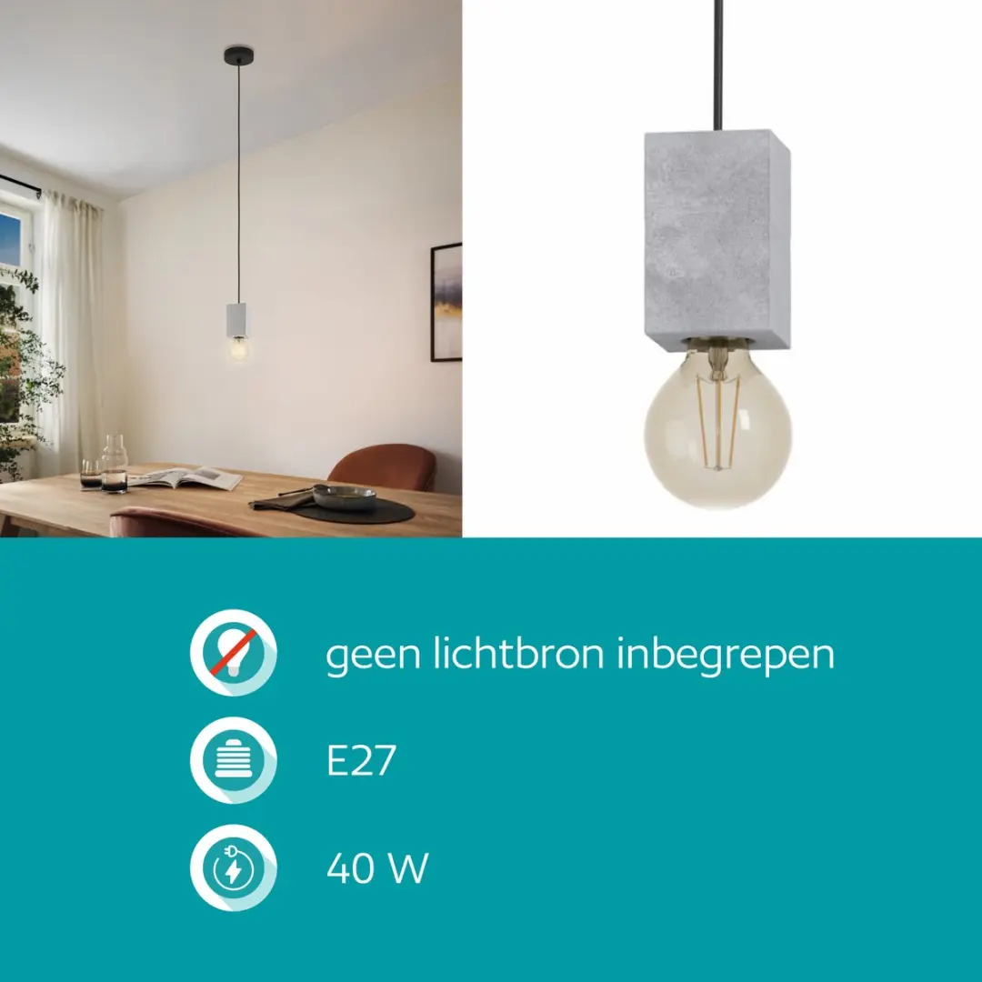 Eglo Prestwick 3 Hanglamp E27 - Ø7cm - Zwart/Grijs