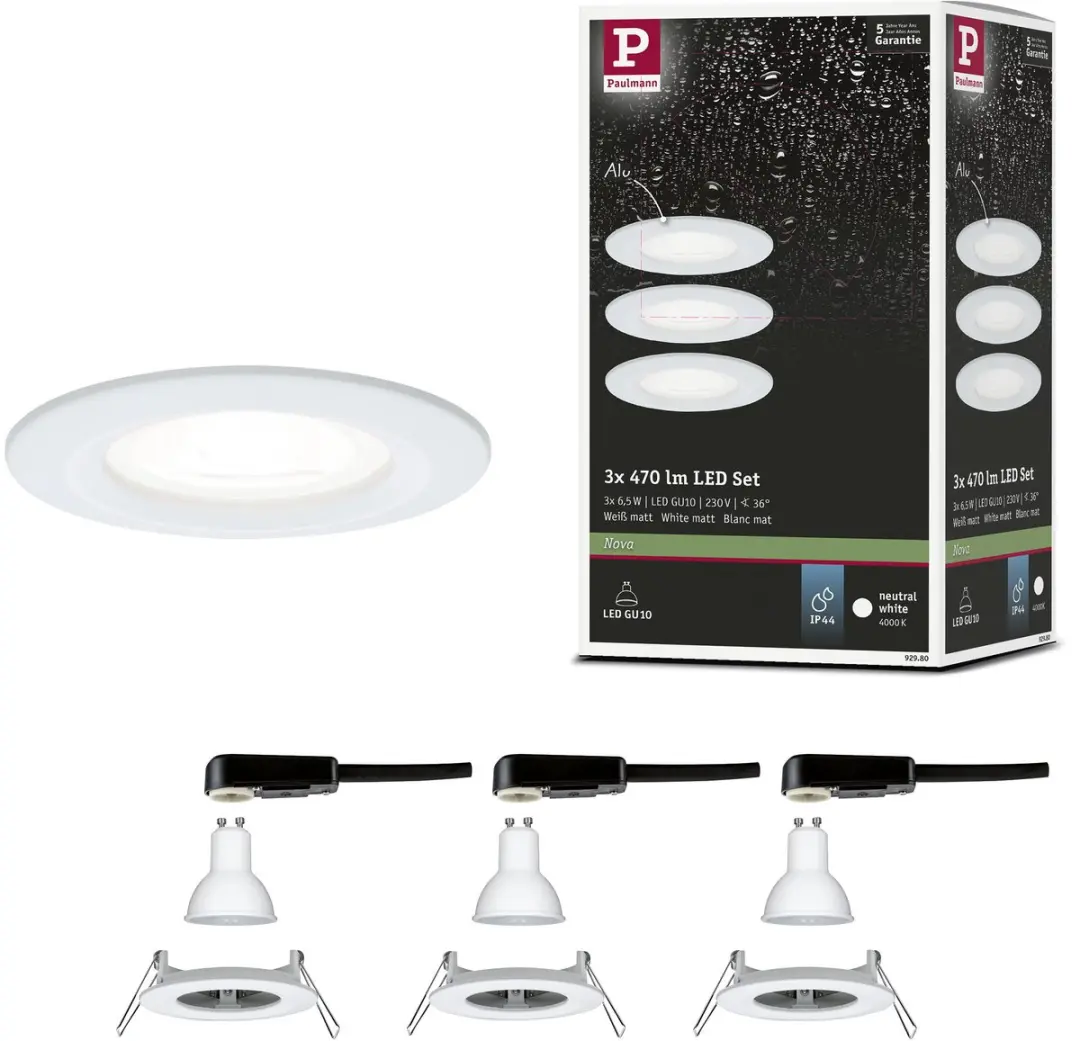 Paulmann Nova Basisset LED-inbouwlamp 3x6,5W 470lm 78mm GU10 - Wit mat