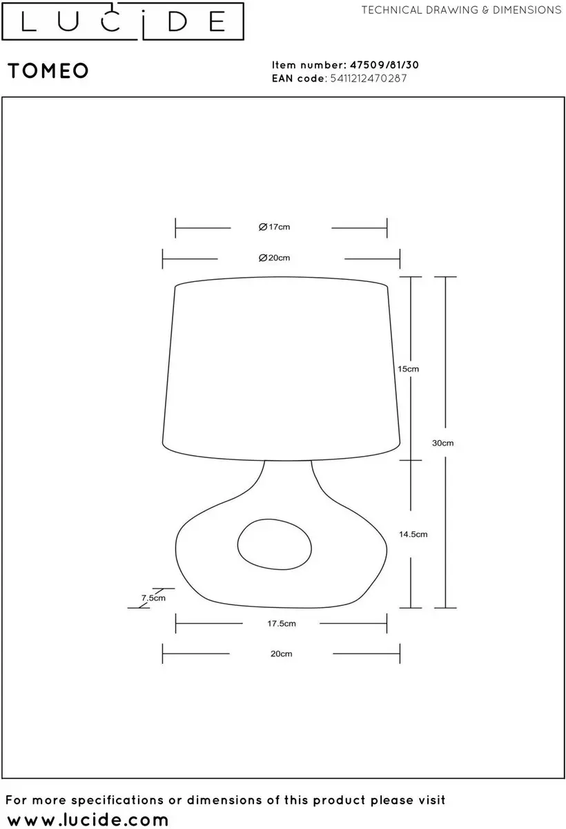 Lucide Tomeo Tafellamp E14 40W - Zwart