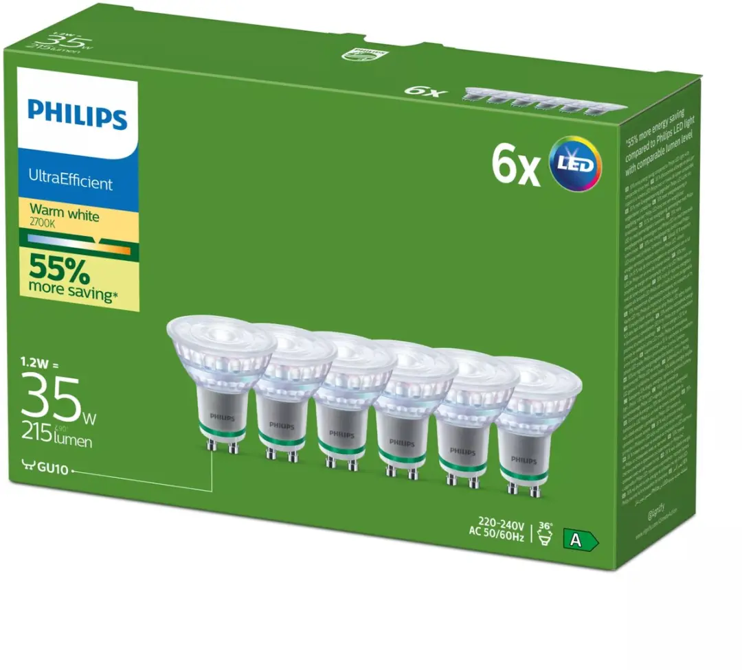 Philips LED Lamp 1.2W Warm Wit 2700K - 6 Stuks