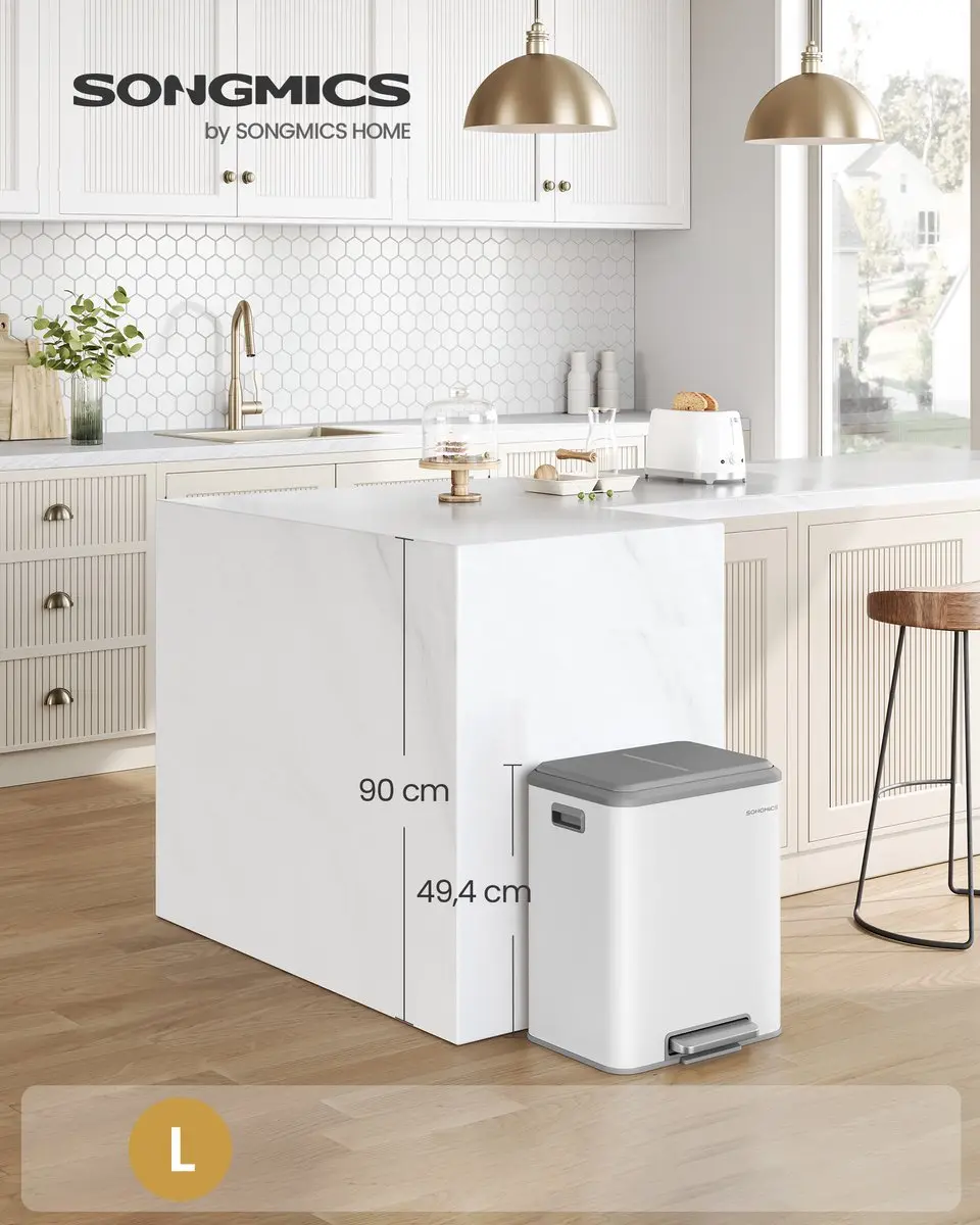 Songmics LTB544W02 Prullenbak Keuken 15L - 2 Stalen Inzetbakken - Softclose Wit