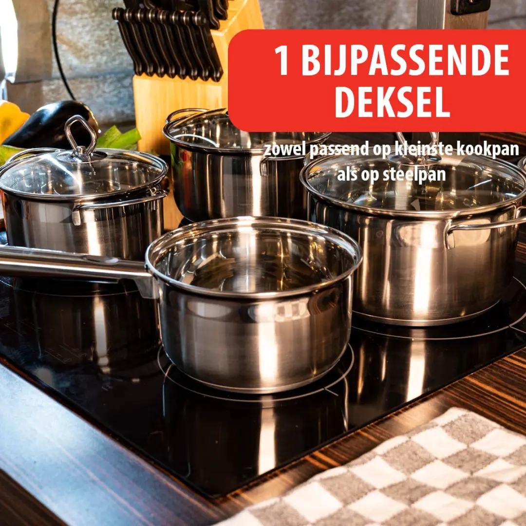 Alpina 7-delige Pannenset RVS - Inductie/Gas/Keramisch 1.8L/2.4L/3.4L - Zilver