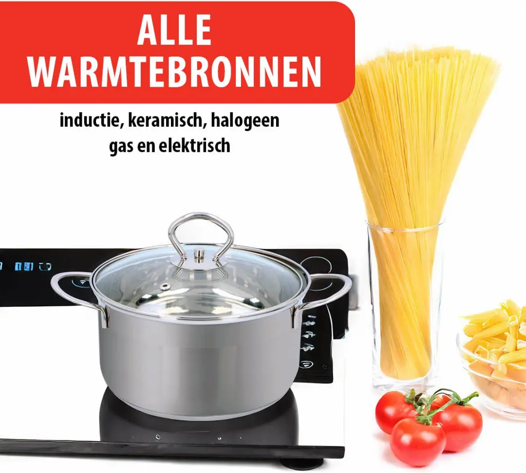 Alpina 7-delige Pannenset RVS - Inductie/Gas/Keramisch 1.8L/2.4L/3.4L - Zilver