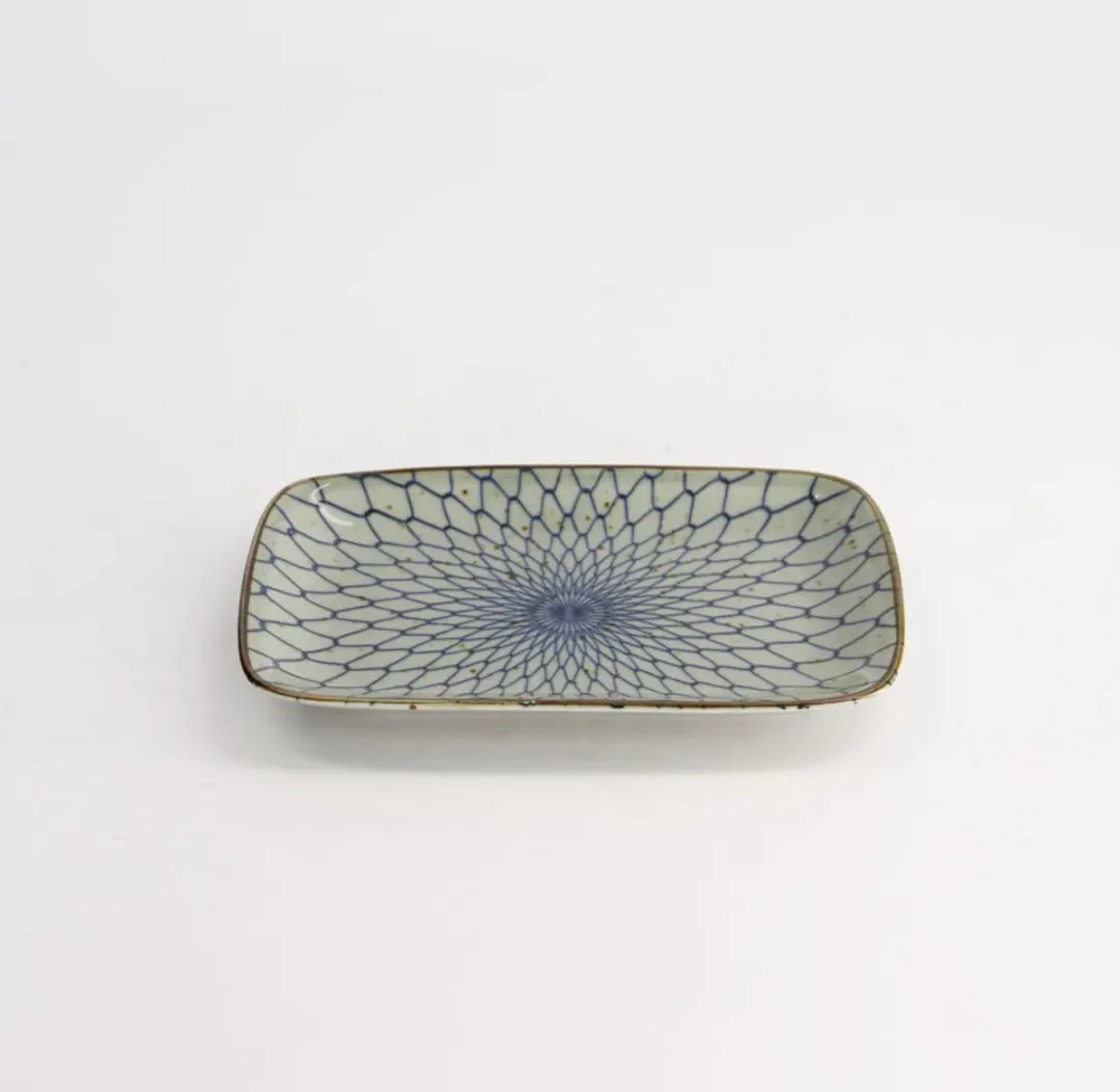 Tokyo Design Studio Mashiko Plate Rect. Rechthoekig Bord - 16,3x10,2cm - Mesh Blue
