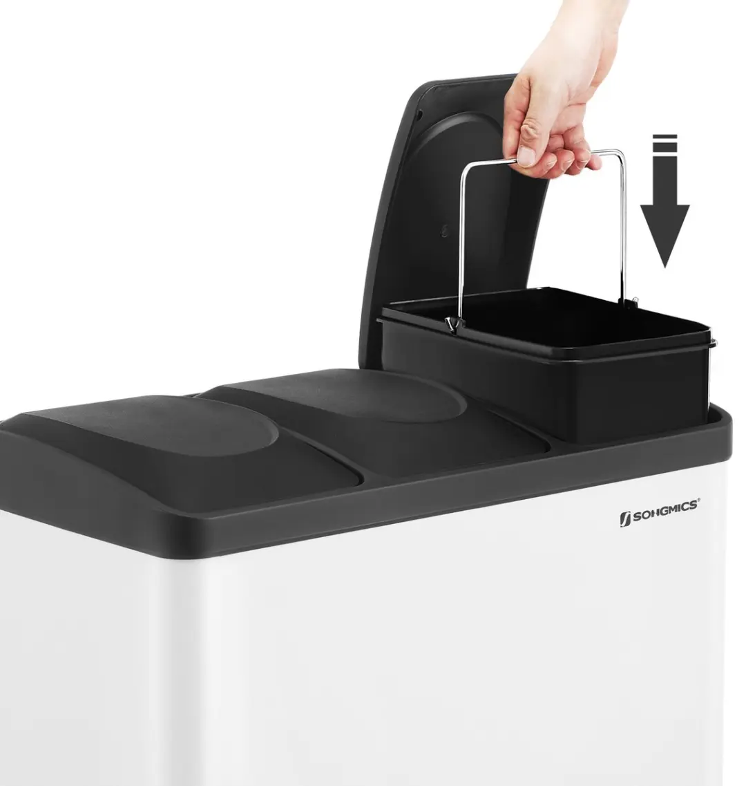 Songmics LTB54W Prullenbak Keuken 54L - 3 Vakken - Wit-Zwart