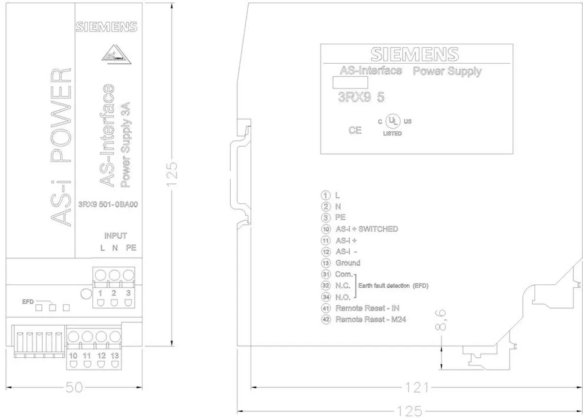Siemens 3RX95010BA00 DIN-rail Netvoeding