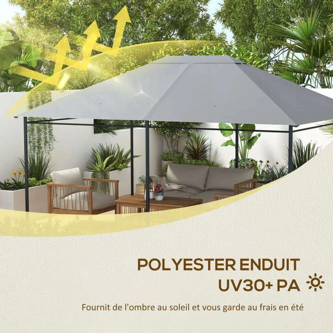 ECTEATOY Vervangend Dak Tuinpaviljoen 3x4m - 180 g/m² Polyester Anti-UV - Lichtgrijs