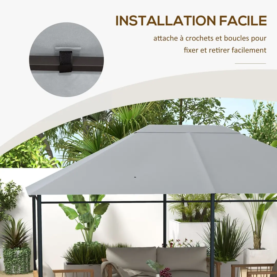 ECTEATOY Vervangend Dak Tuinpaviljoen 3x4m - 180 g/m² Polyester Anti-UV - Lichtgrijs