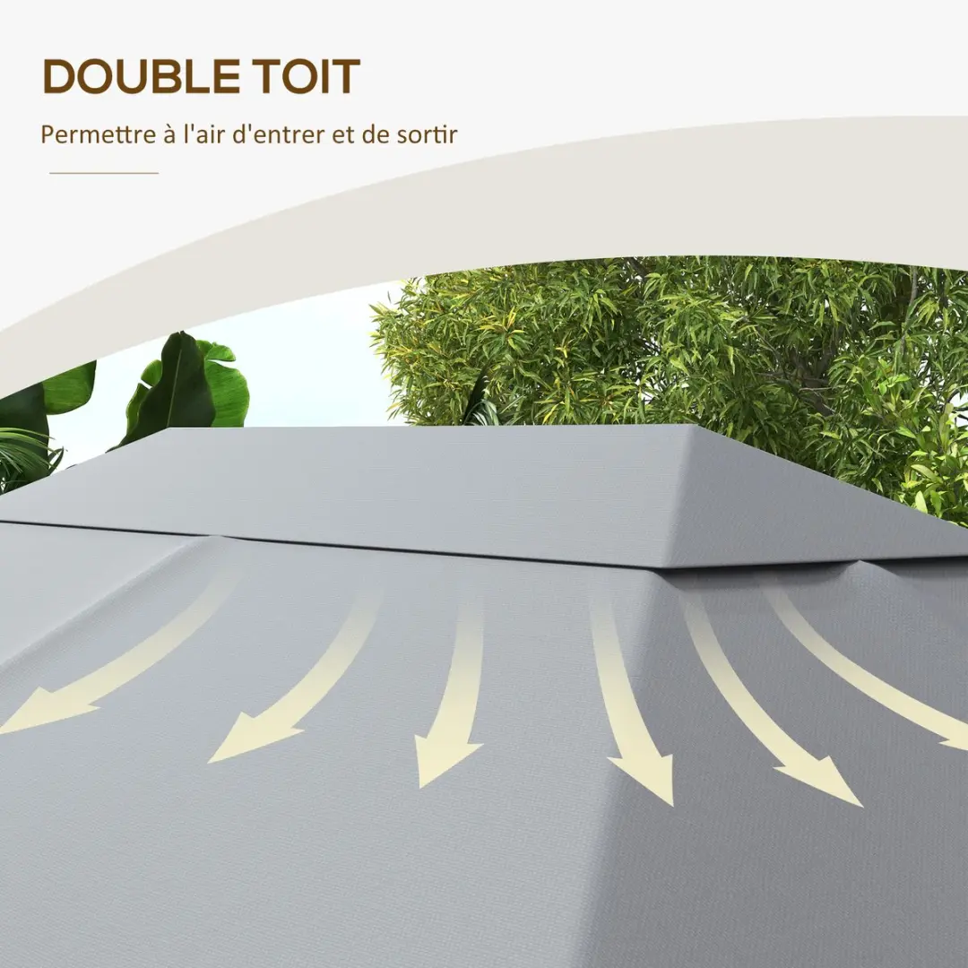 ECTEATOY Vervangend Dak Tuinpaviljoen 3x4m - 180 g/m² Polyester Anti-UV - Lichtgrijs