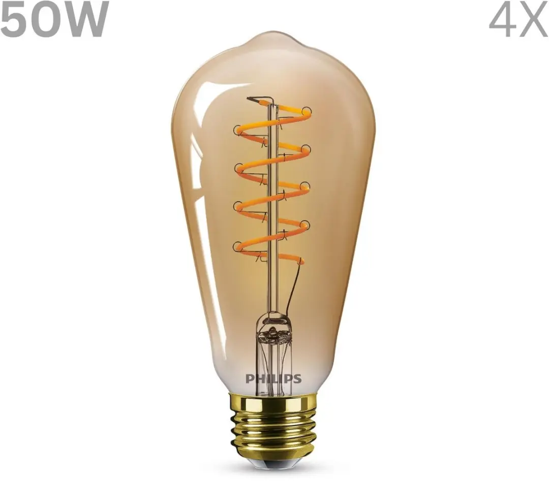 Philips LED WarmGlow E27 Filamentlamp - 7W - 2700K - 4 Stuks