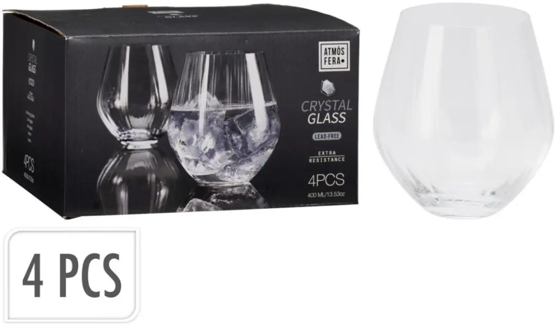 Excellent Houseware Drinkglazen Crystal 400ml - 4 Stuks