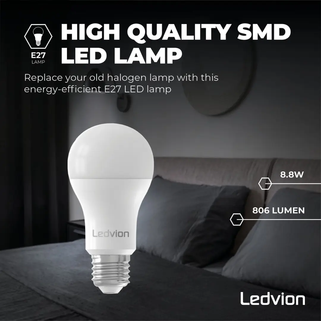 LEDVION E27 LED Lamp Dimbaar 8.8W 6500K - Mat - afbeelding 6 van 6