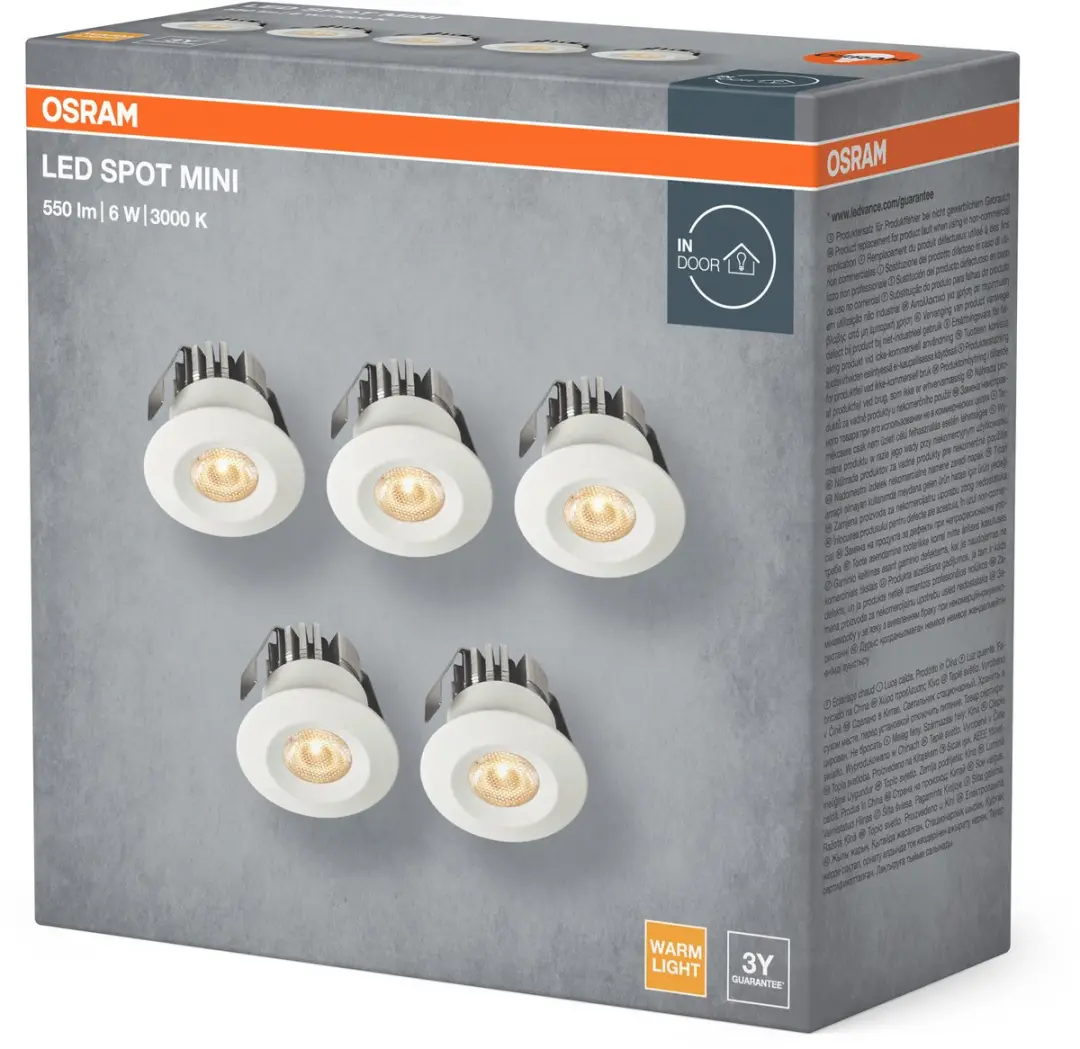 Osram Mini Spot LED Inbouwspot 6W 42mm - 5 Stuks - 480lm Warm Wit 3000K