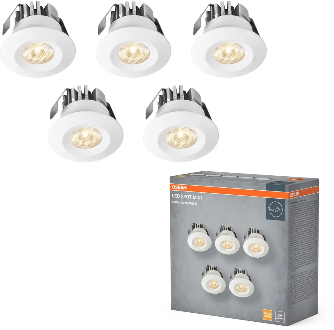 Osram Mini Spot LED Inbouwspot 6W 42mm - 5 Stuks - 480lm Warm Wit 3000K