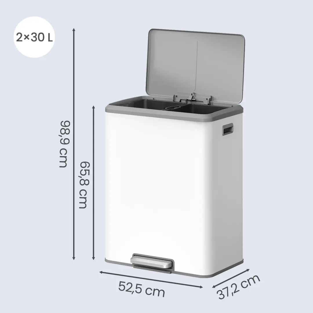 Songmics LTB556W02 Prullenbak 2x30L - Wolkenwit