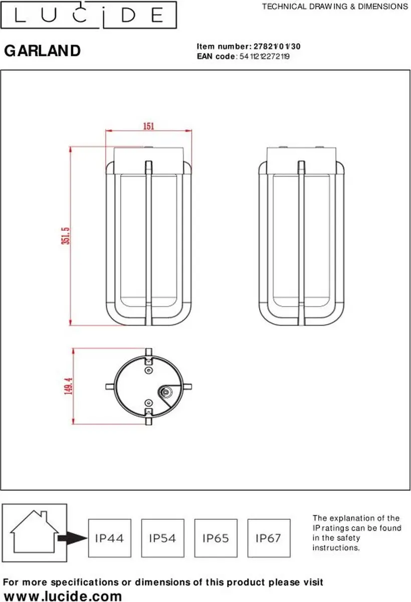 Lucide Garland Plafonnière Ø15,1cm - 1xE27 - IP44 - Zwart