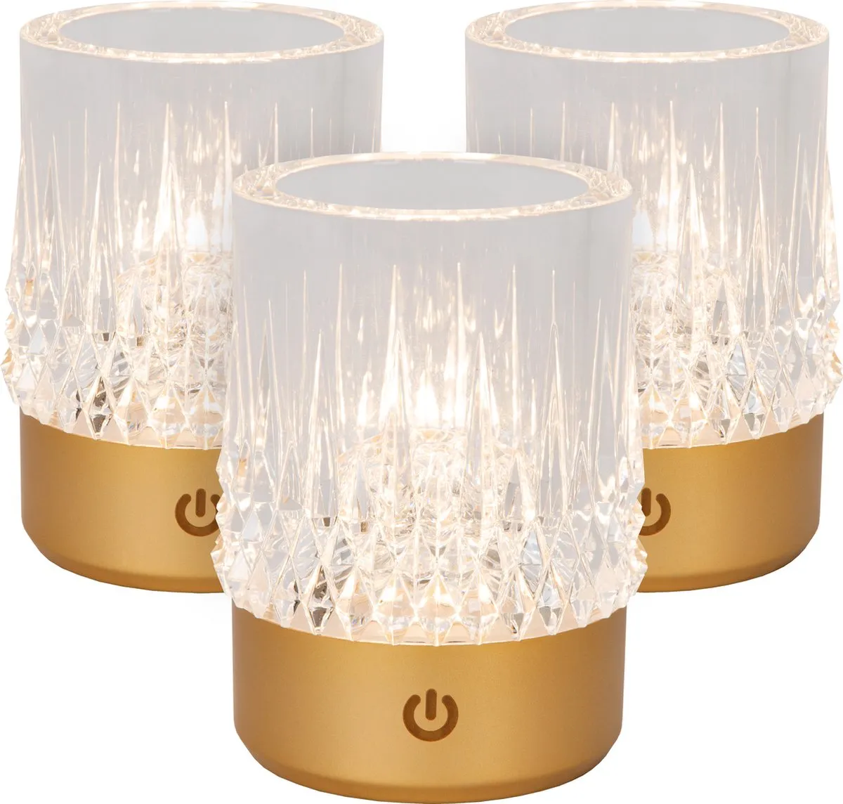Lucide Lily Oplaadbare Tafellamp - Mat Goud/Messing - 3 Stuks