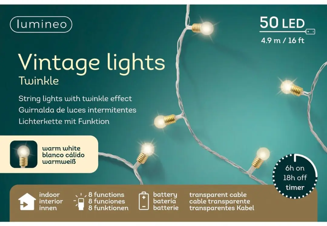 Lumineo Vintage Twinkel LED Snoer 50 LED