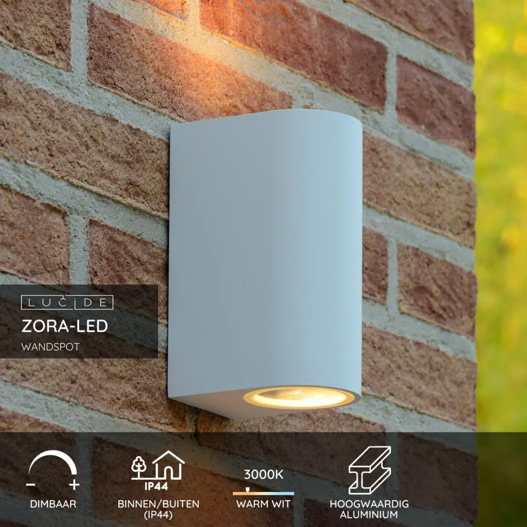 Lucide ZORA-LED Wandspot 2x5W 3000K - IP44 Wit