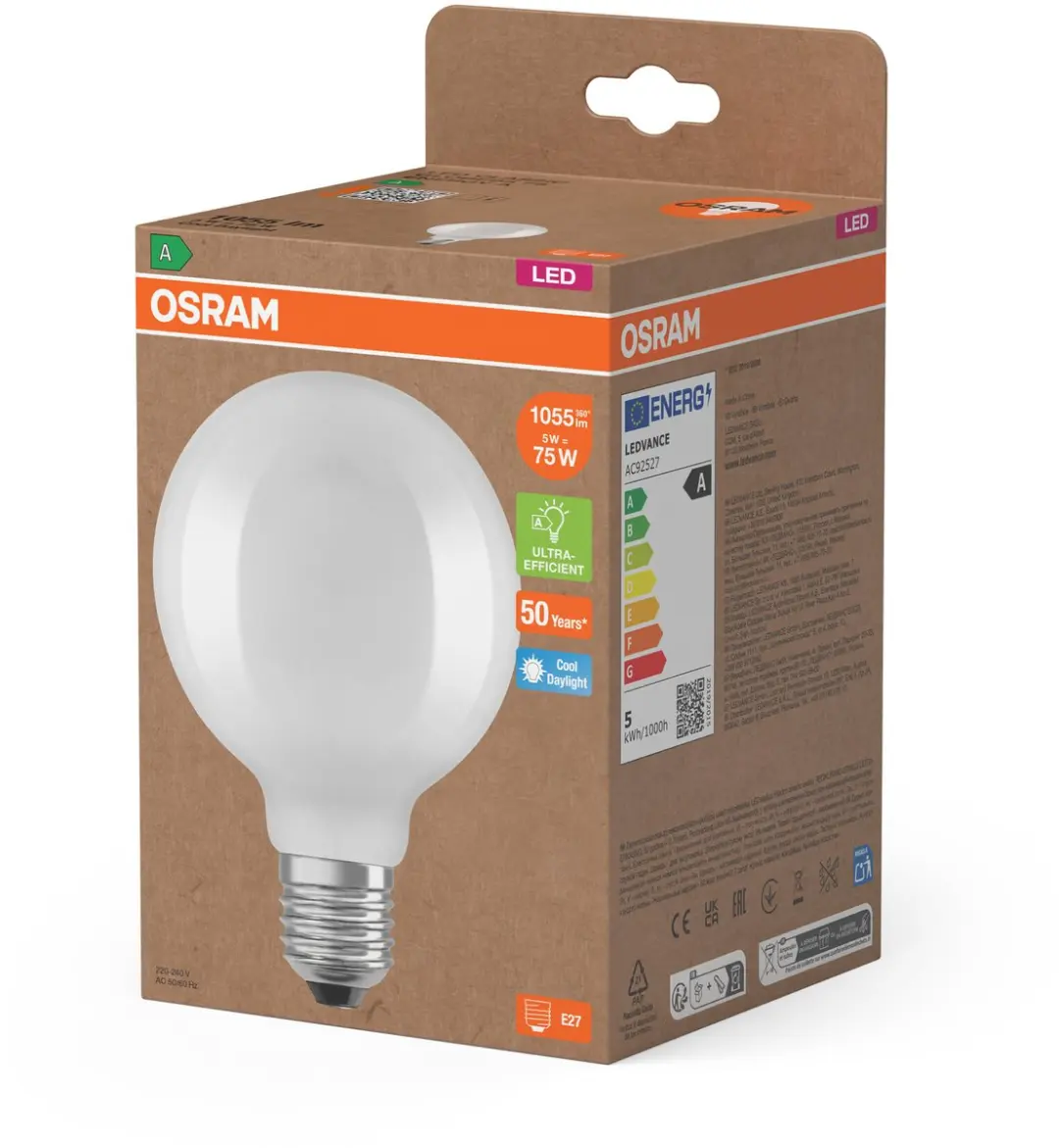 Osram Classic Globe LED 5W E27 - 1055lm Koel wit