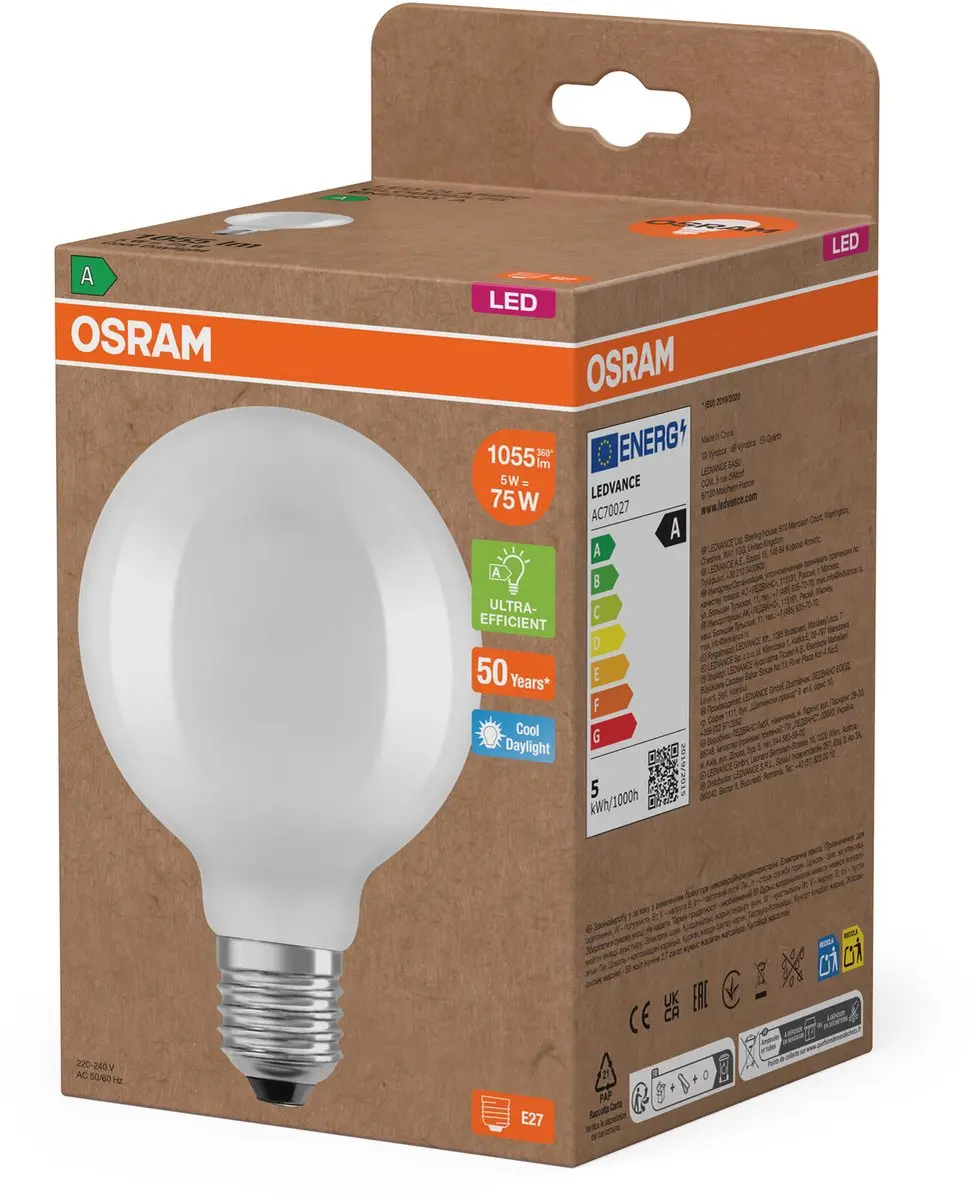 Osram Classic Globe LED 5W E27 - 1055lm Koel wit - afbeelding 6 van 6