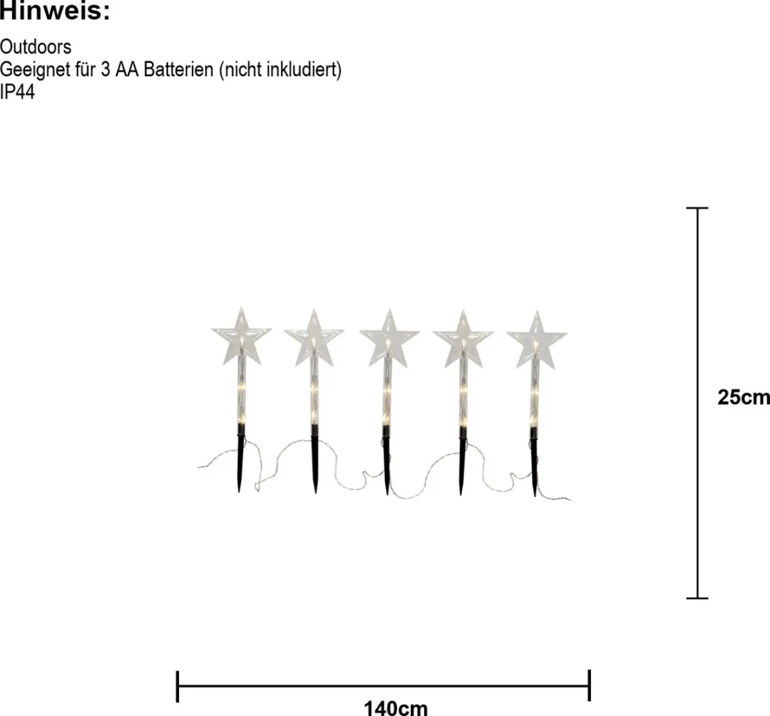 Star Trading Wandy Buitenverlichtingsketting - 5 LED Warm Wit - 140cm